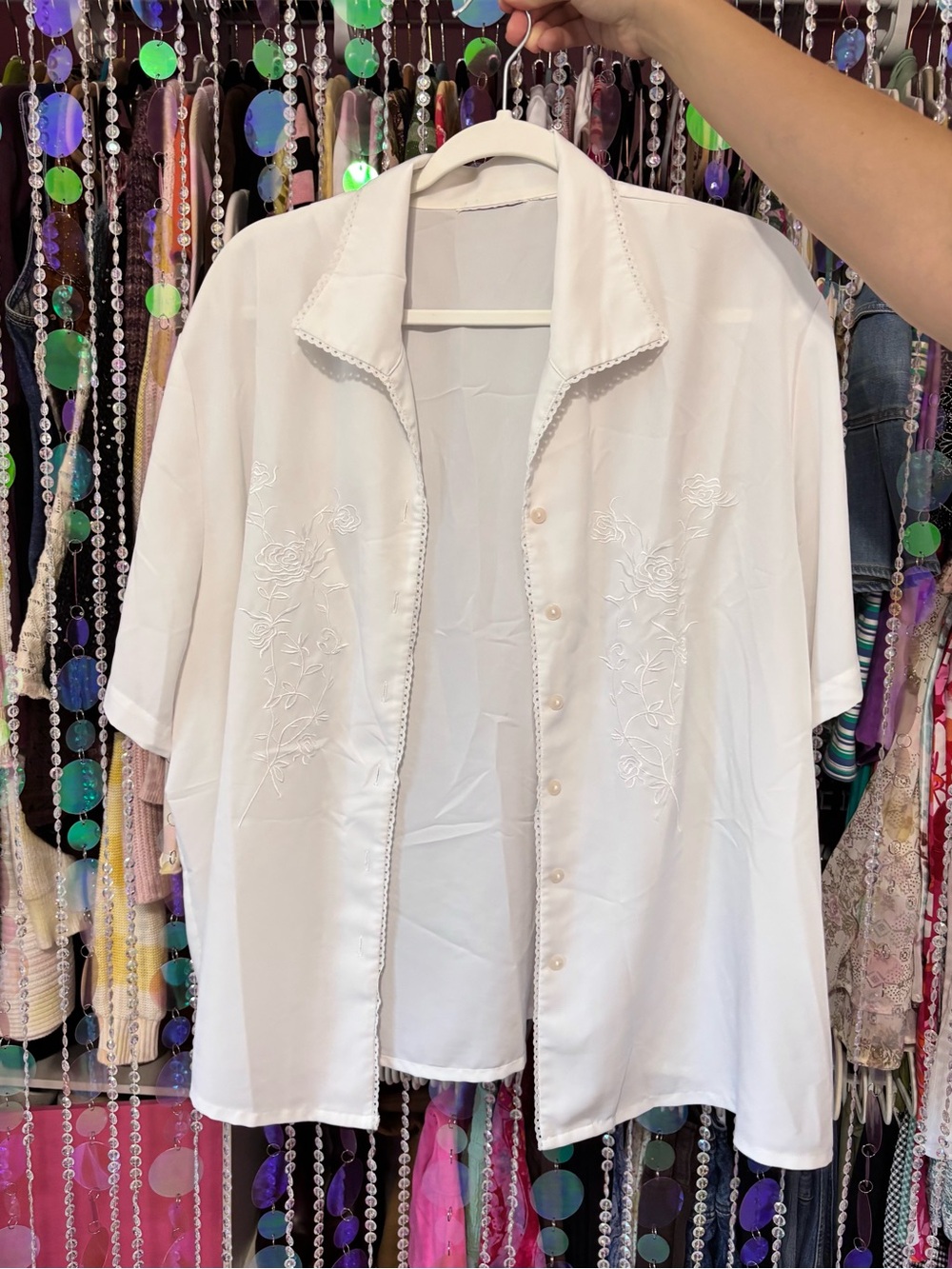 Vintage White Embroidered Button Up Blouse